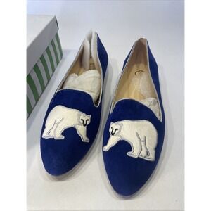 C Wonder Blue Suede Polar Bear Flats Size 9.5W